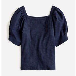 J. Crew Vintage rib top with cotton poplin puff sleeves in Navy 3x